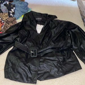 Black, fake leather size large, who what wear jacket with belt